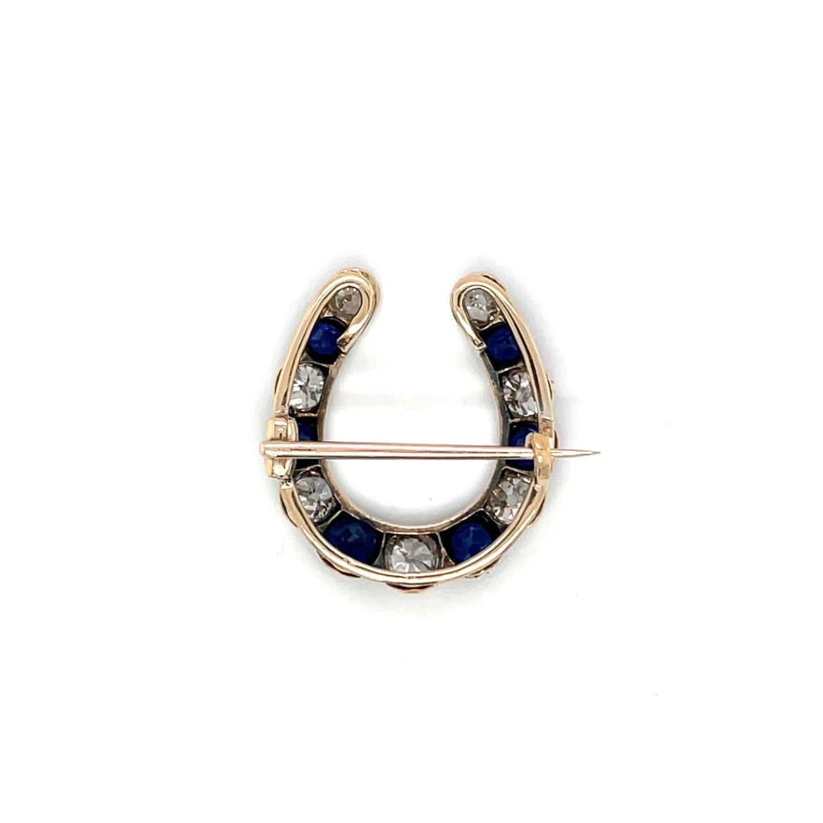 Gold & Silver Sapphire & Diamond 'horse-shoe' Brooch