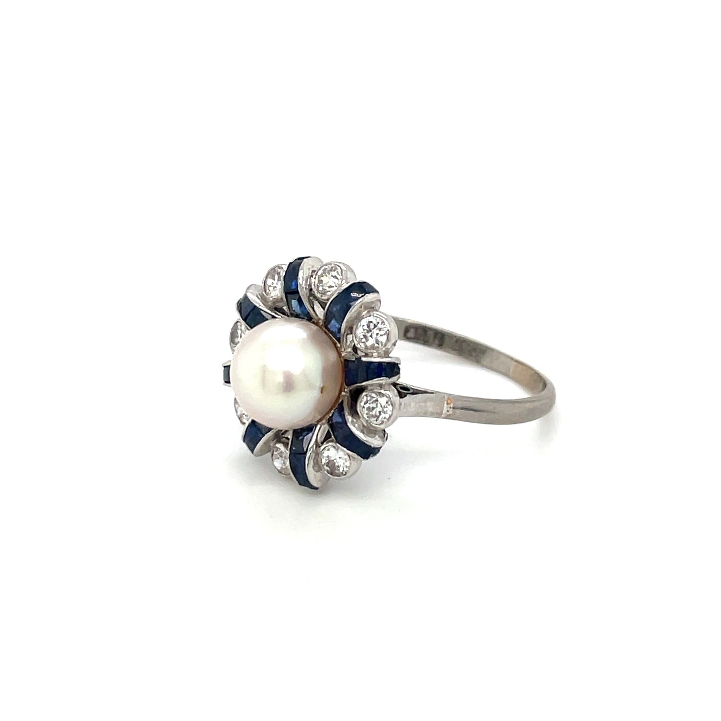 Pearl, Sapphire & Diamond Flower Cluster Ring