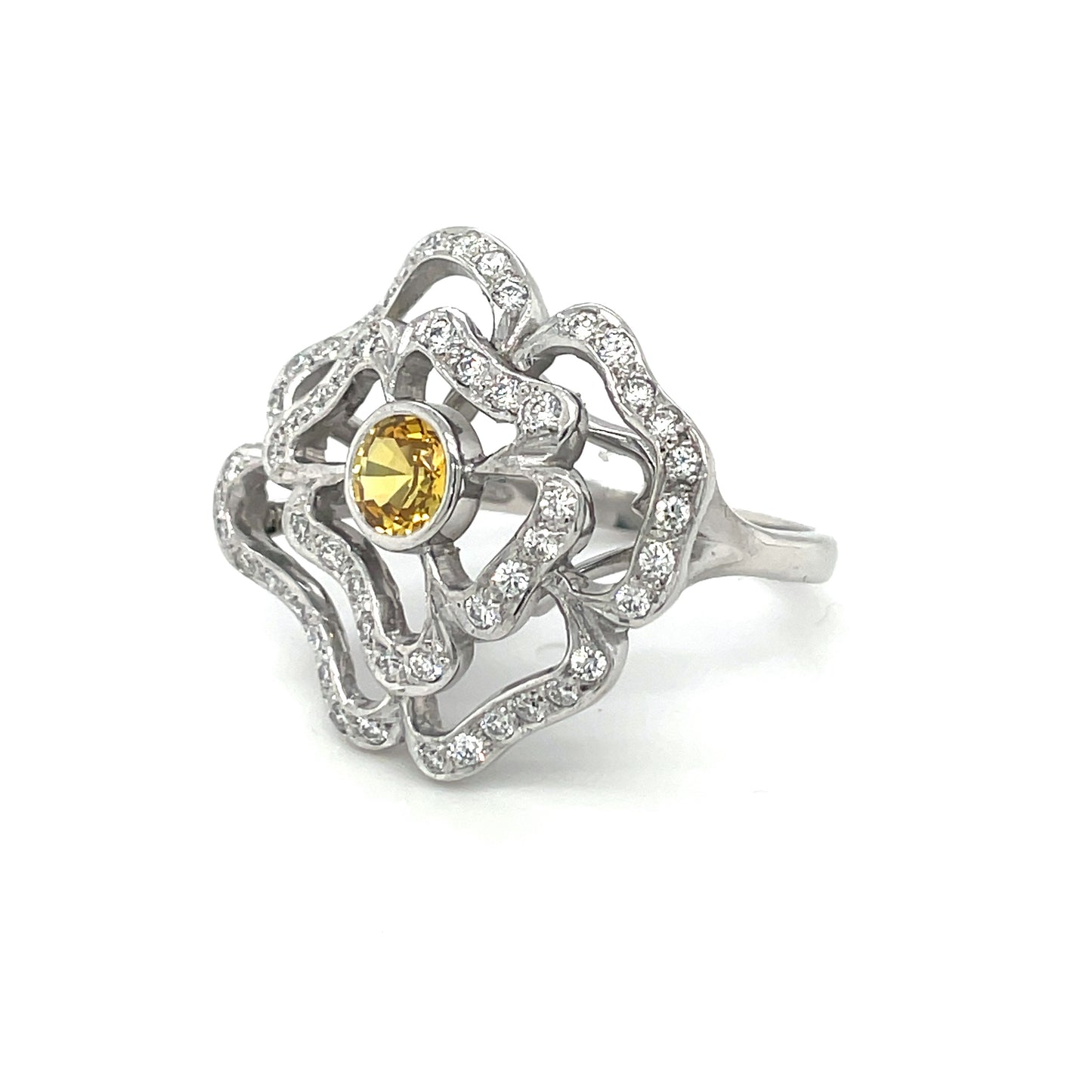 18ct White Gold Yellow Sapphire & Diamond Flower Ring