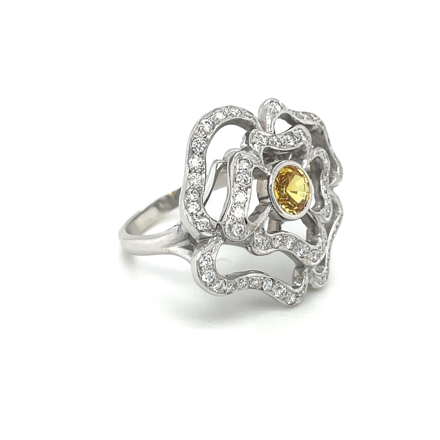 18ct White Gold Yellow Sapphire & Diamond Flower Ring