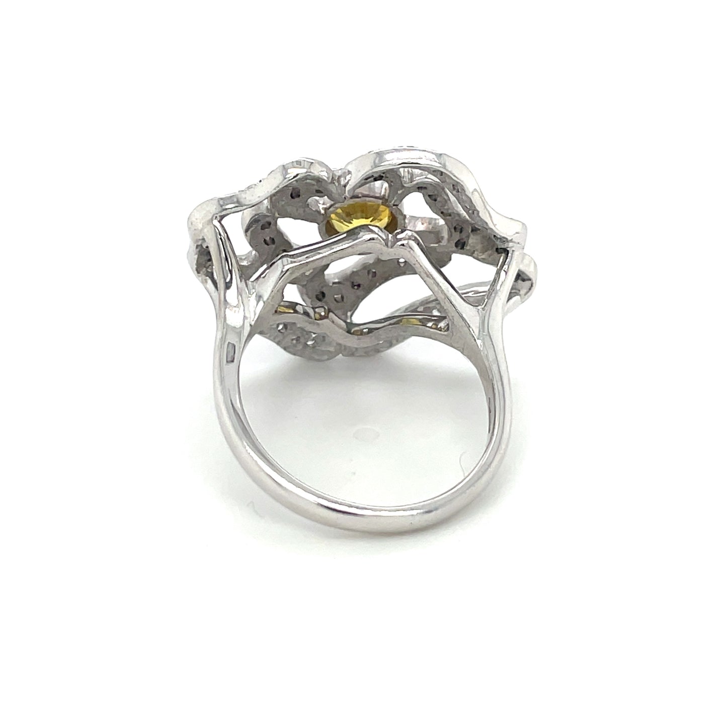 18ct White Gold Yellow Sapphire & Diamond Flower Ring