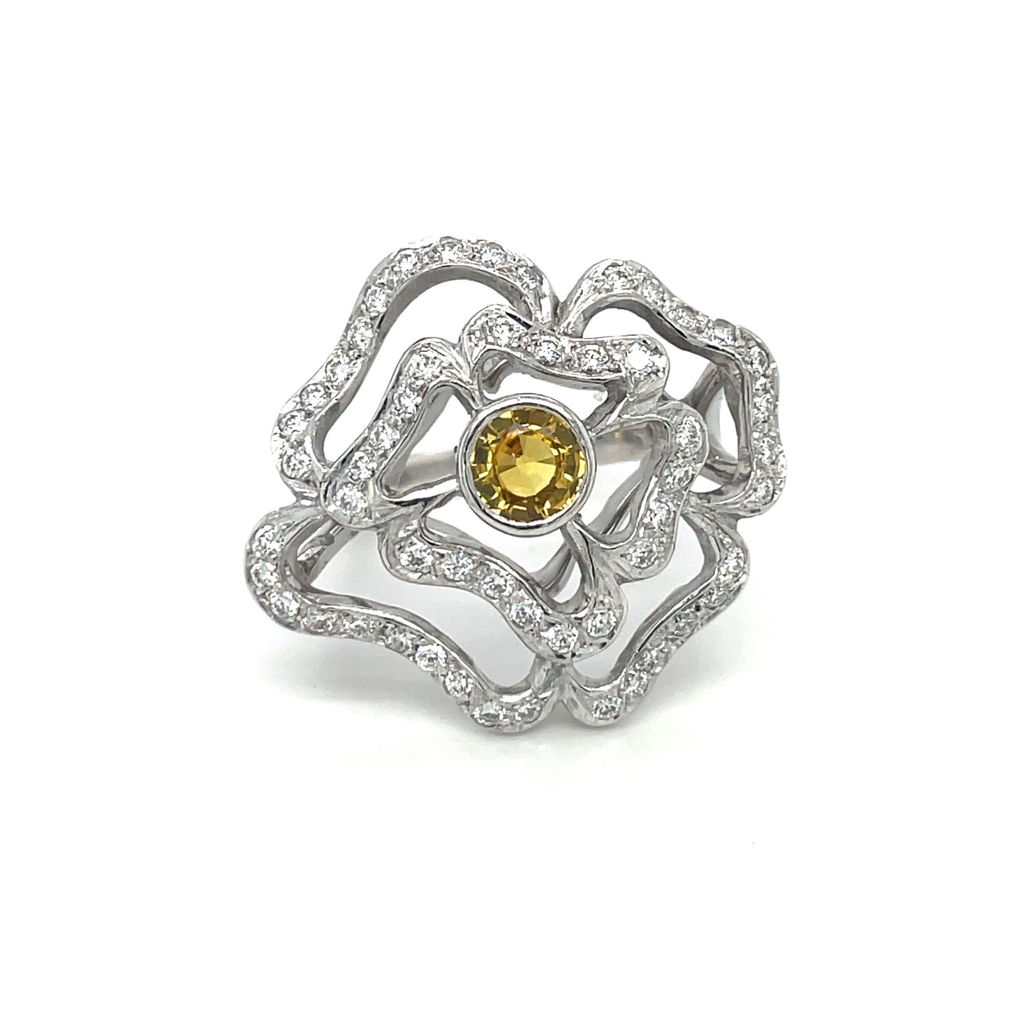 18ct White Gold Yellow Sapphire & Diamond Flower Ring