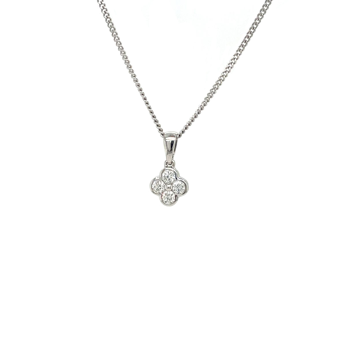 18ct White Gold Diamond Clover Pendant
