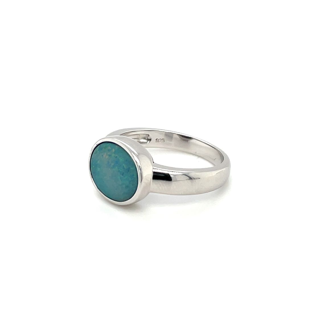 Silver Doublet Opal Solitaire Ring