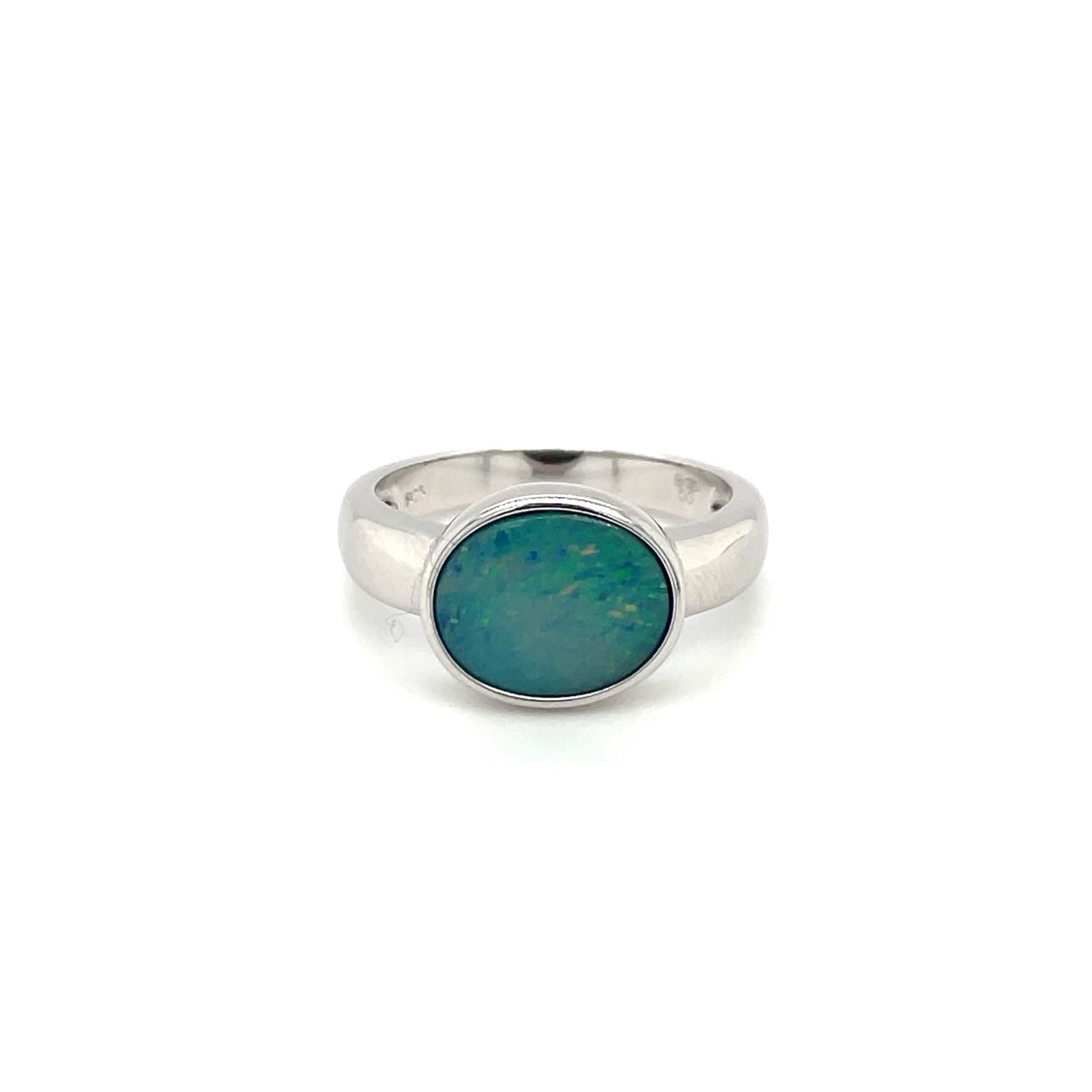 Silver Doublet Opal Solitaire Ring