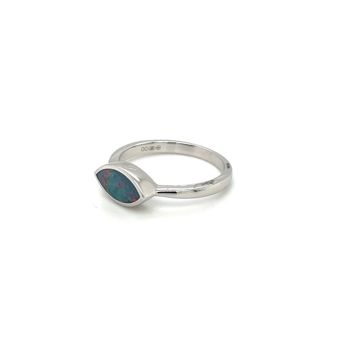 Silver Marquise-Shaped Doublet Opal Ring