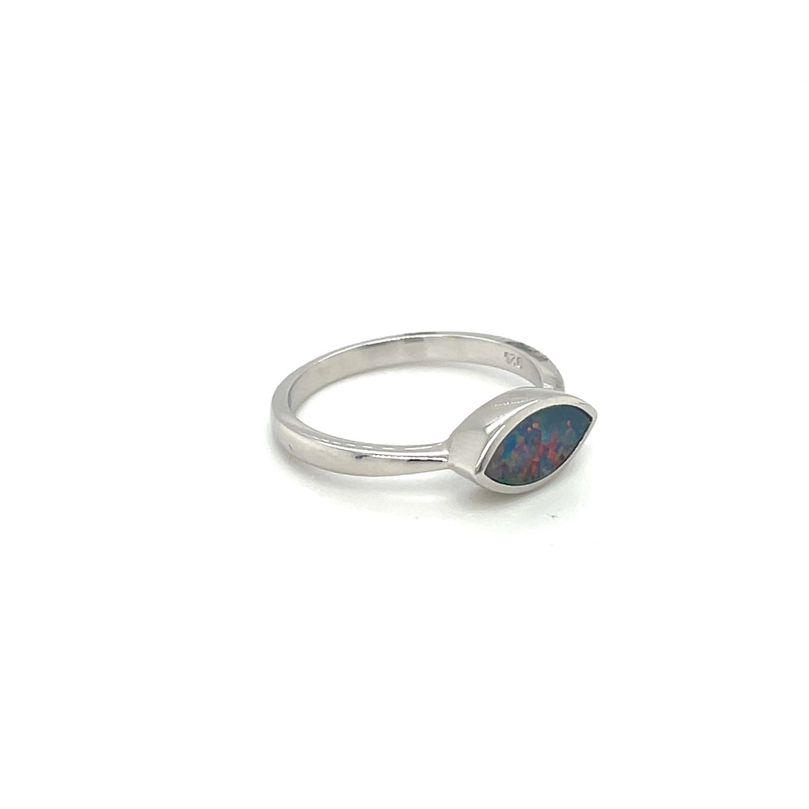 Silver Marquise-Shaped Doublet Opal Ring