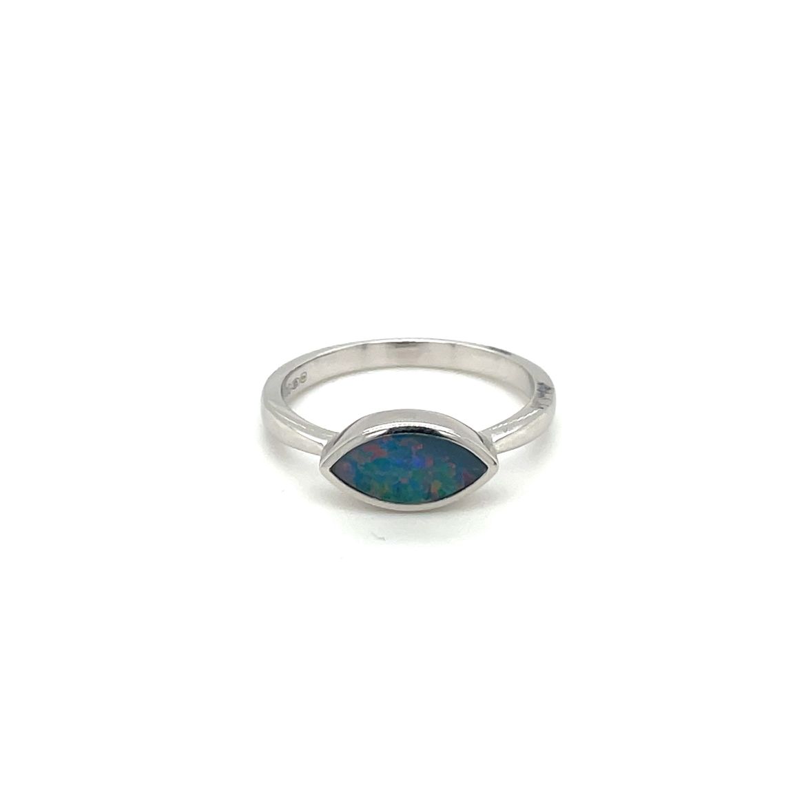 Silver Marquise-Shaped Doublet Opal Ring