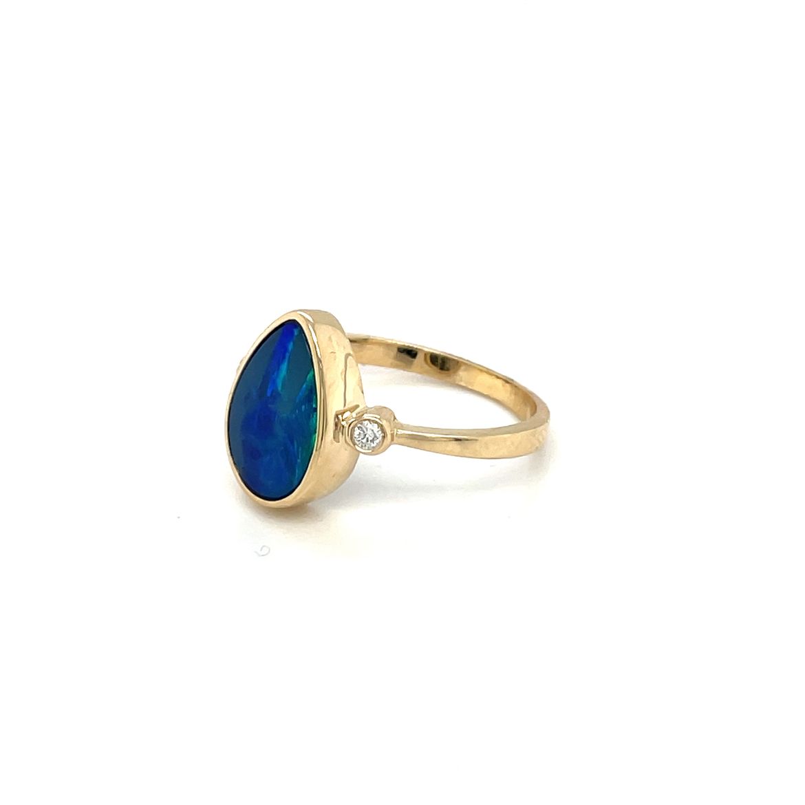 9ct Yellow Gold Doublet Opal & Diamond Ring