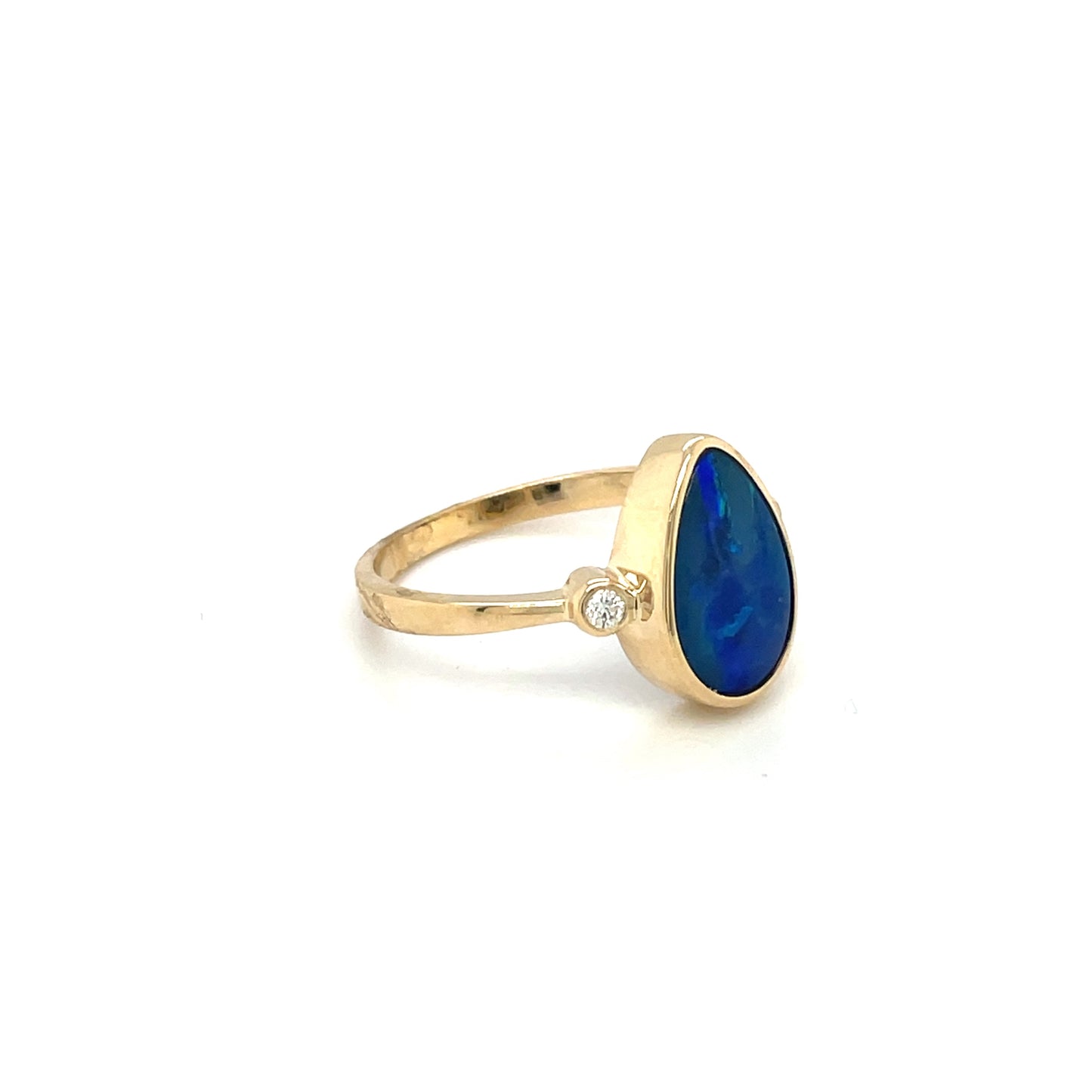 9ct Yellow Gold Doublet Opal & Diamond Ring