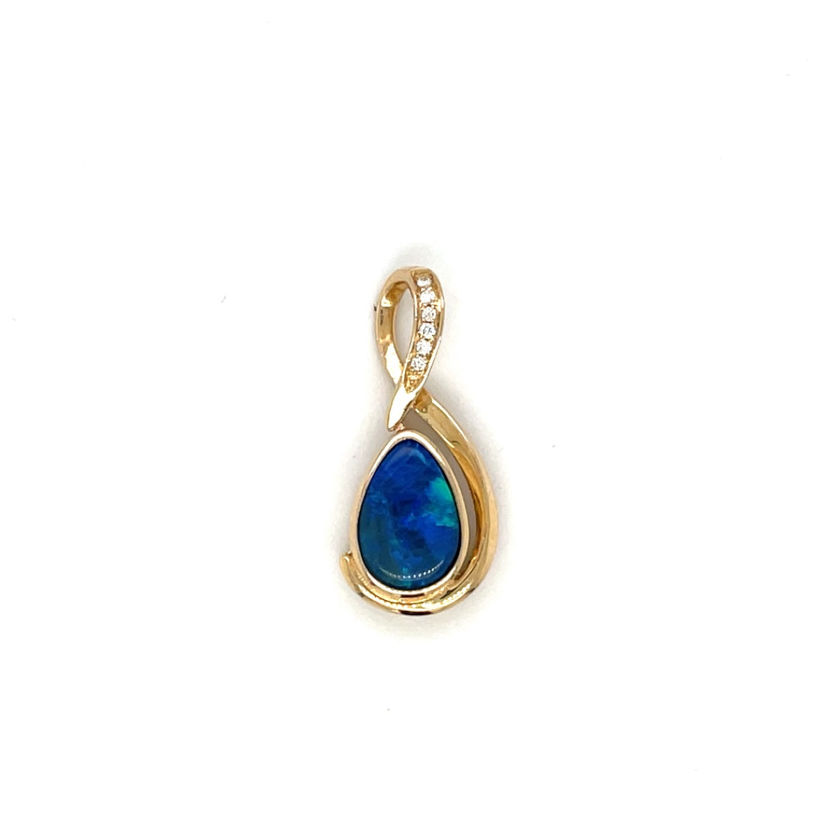 9ct Yellow Gold Doublet Opal & Diamond Pendant