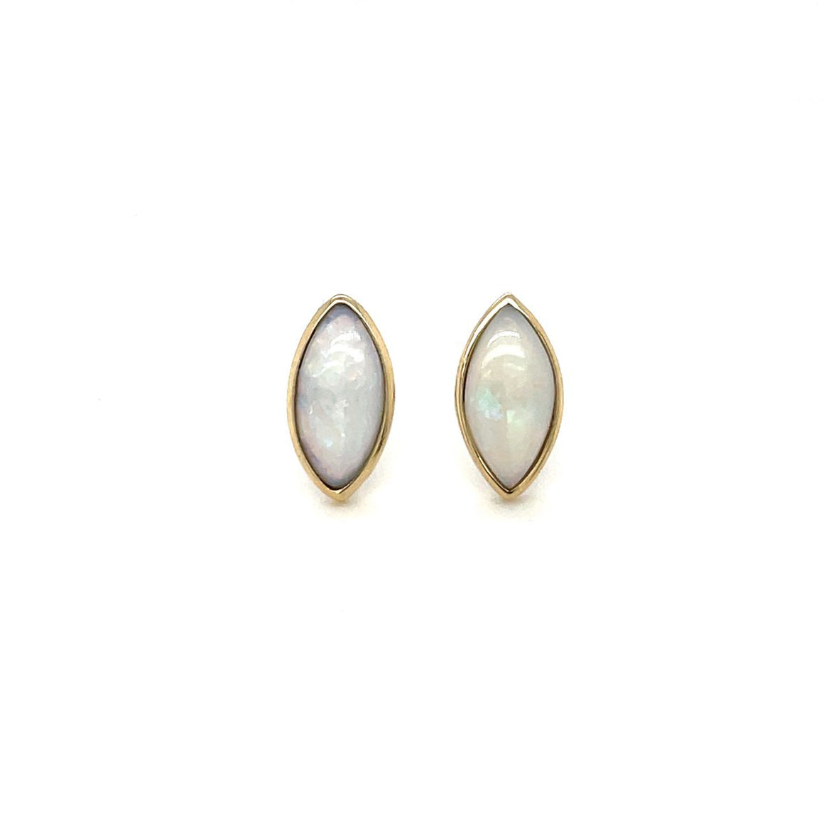 9ct Yellow Gold Marquise White Opal Studs
