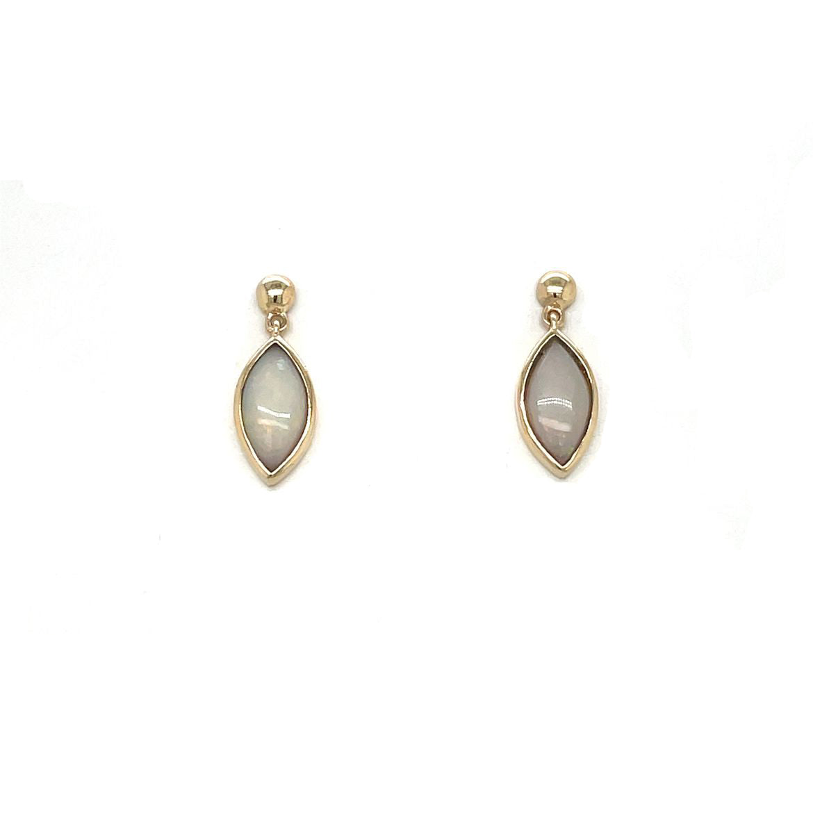 9ct Yellow Gold Marquise Solid Opal Drop Earrings