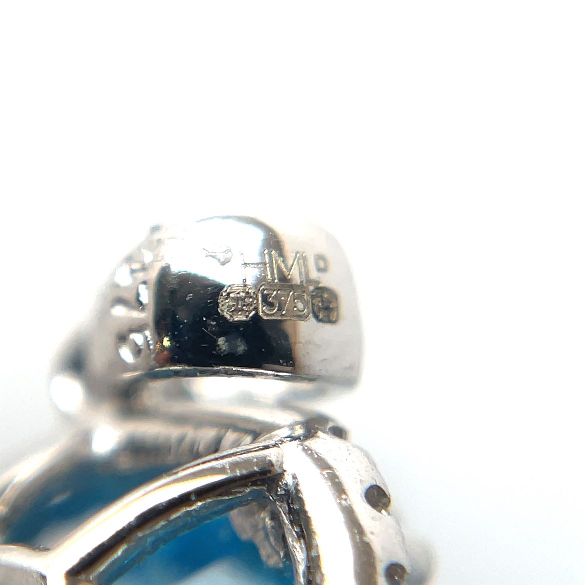 9ct White Gold Blue Topaz & Diamond Pendant
