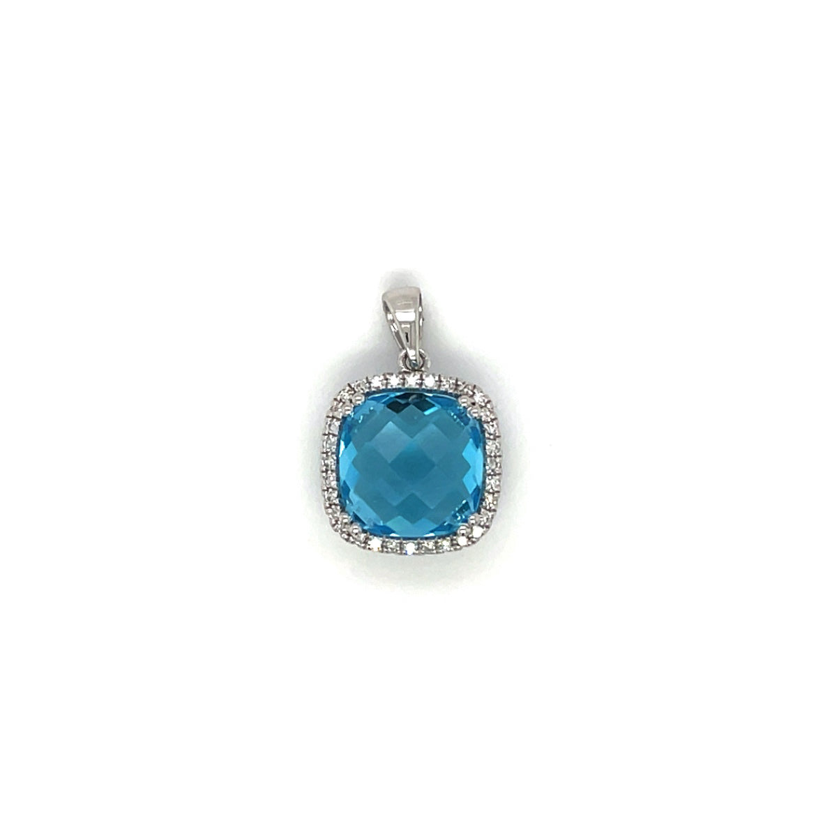 9ct White Gold Blue Topaz & Diamond Pendant