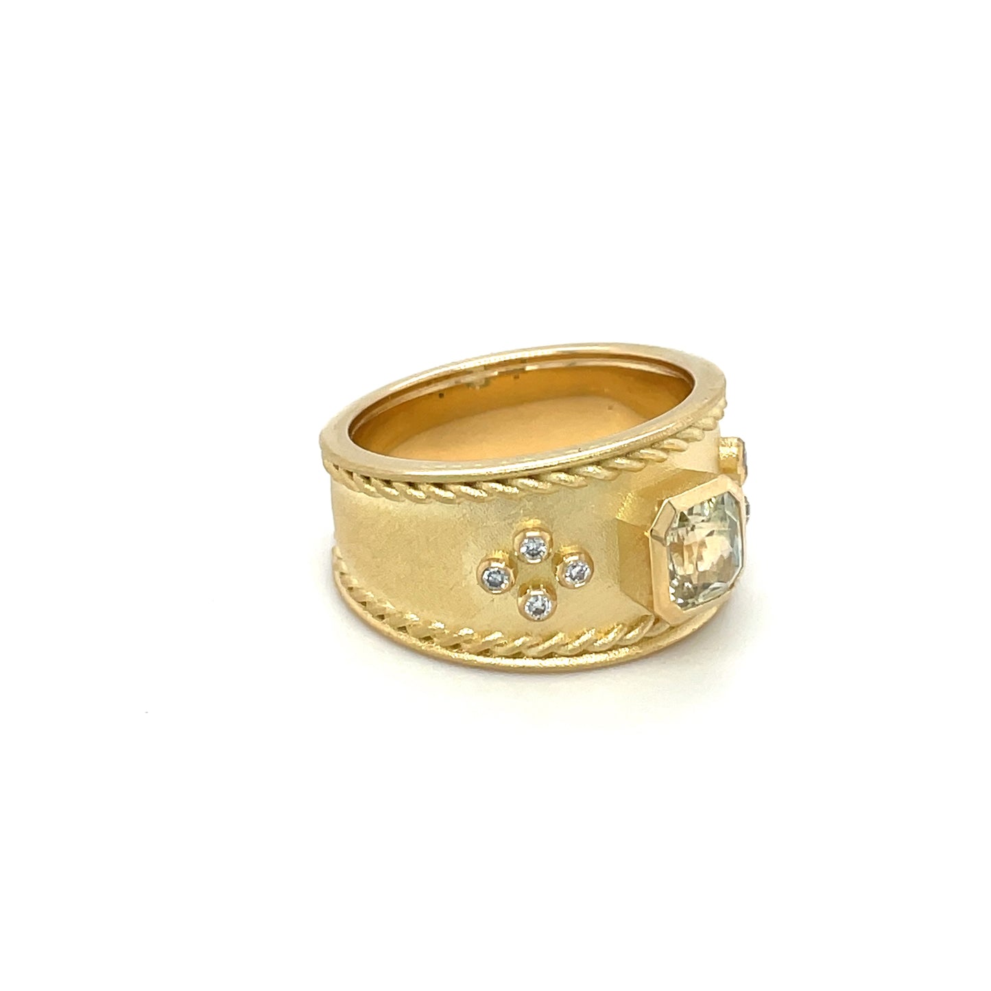 18ct Yellow Gold Yellow Sapphire & Diamond Roman Ring