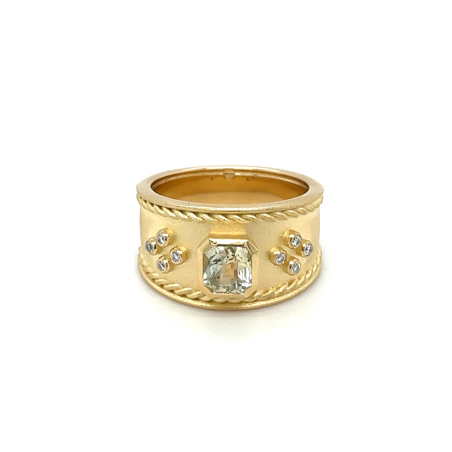 18ct Yellow Gold Yellow Sapphire & Diamond Roman Ring