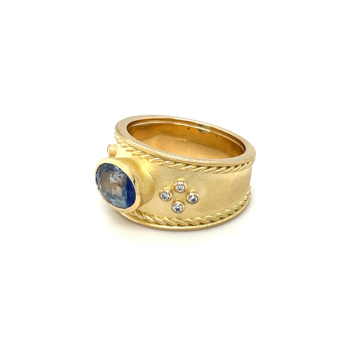 18ct Yellow Gold Sapphire & Diamond Roman Ring