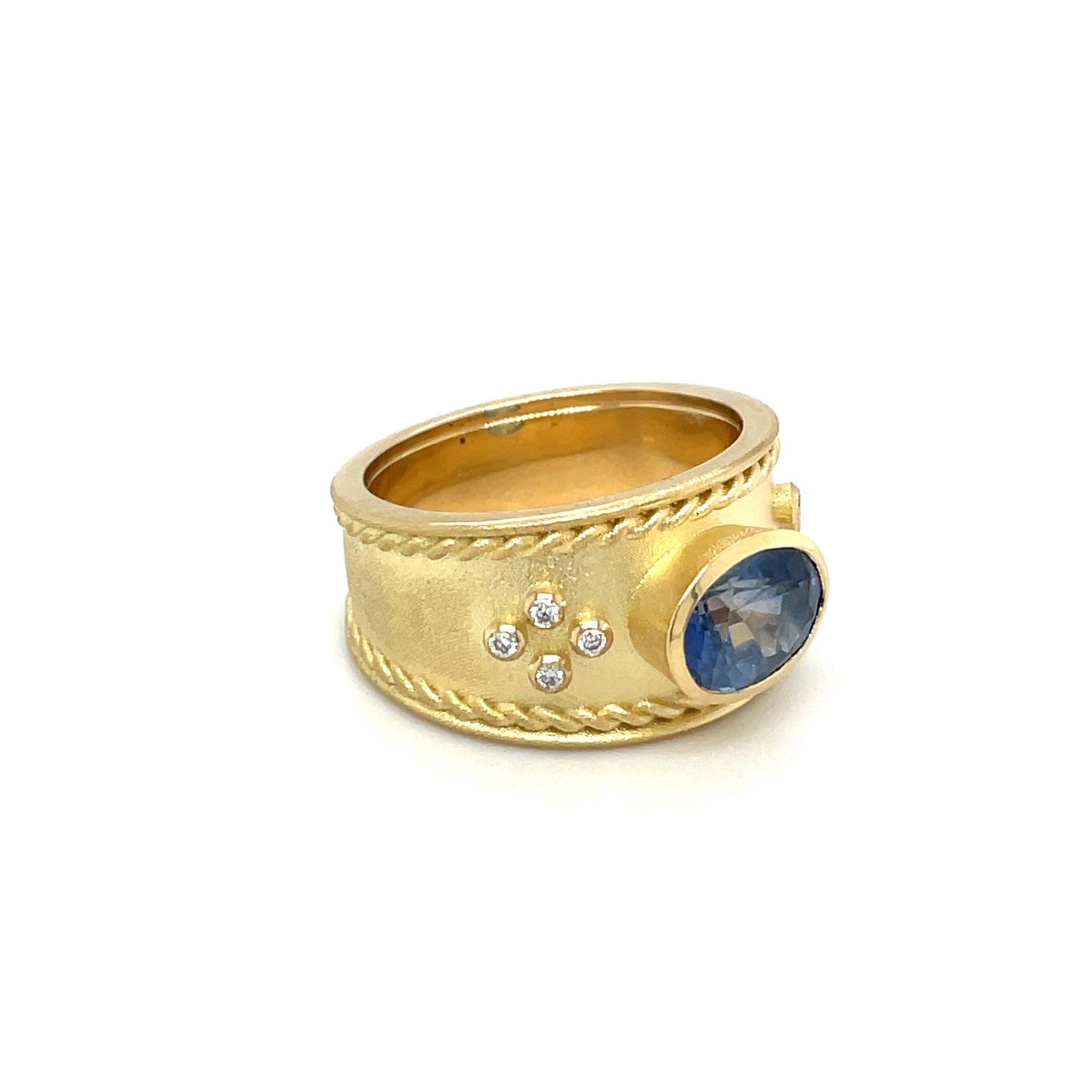 18ct Yellow Gold Sapphire & Diamond Roman Ring