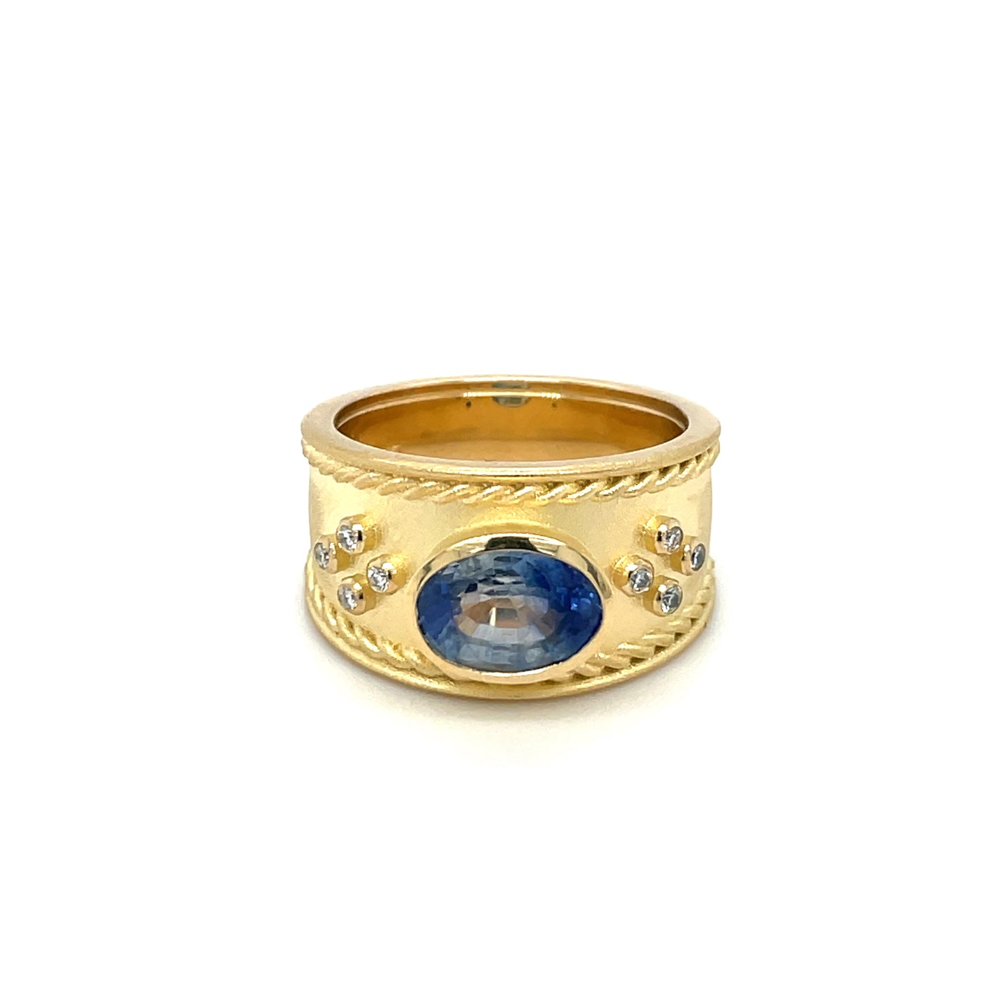 18ct Yellow Gold Sapphire & Diamond Roman Ring