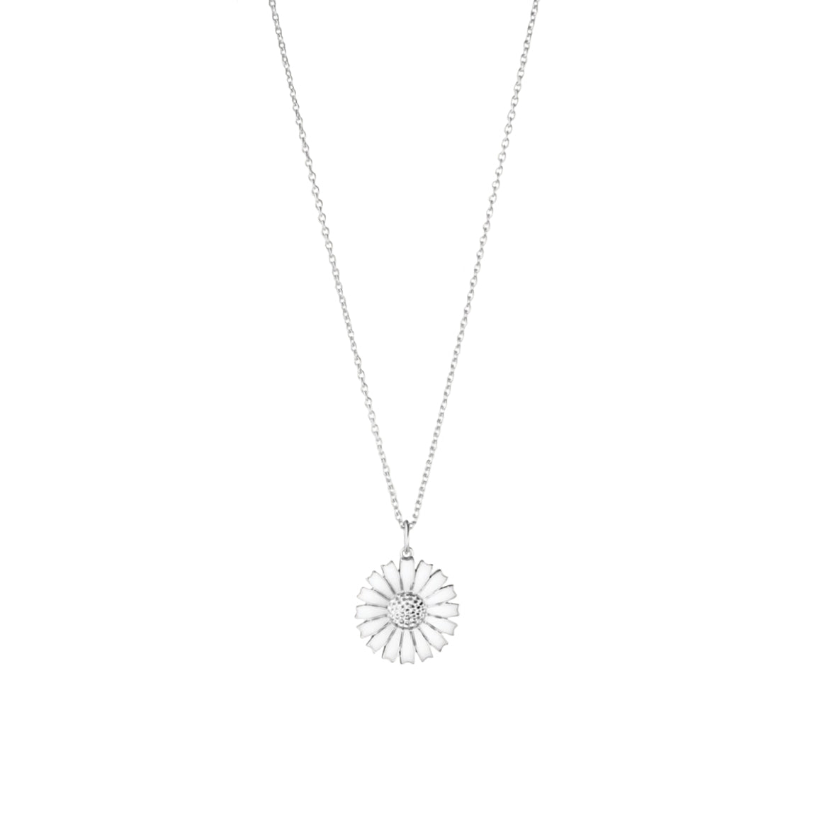 Georg Jensen Silver & White Enamel Daisy Pendant & Chain