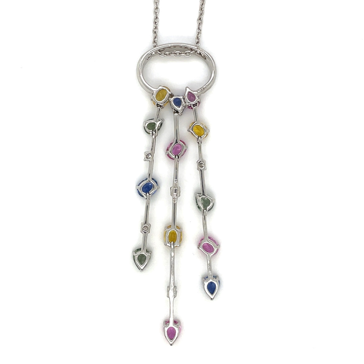 18ct White Gold Multi-Coloured Sapphire & Diamond Pendant & Chain