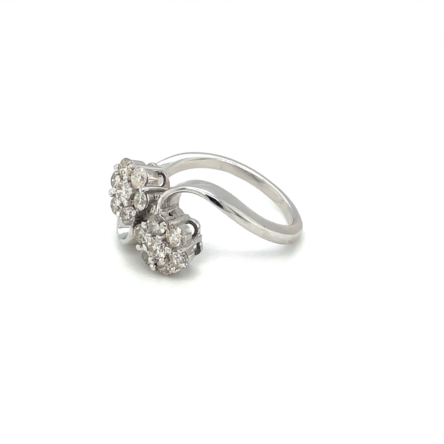 18ct White Gold Diamond Flower Cluster Twist Ring