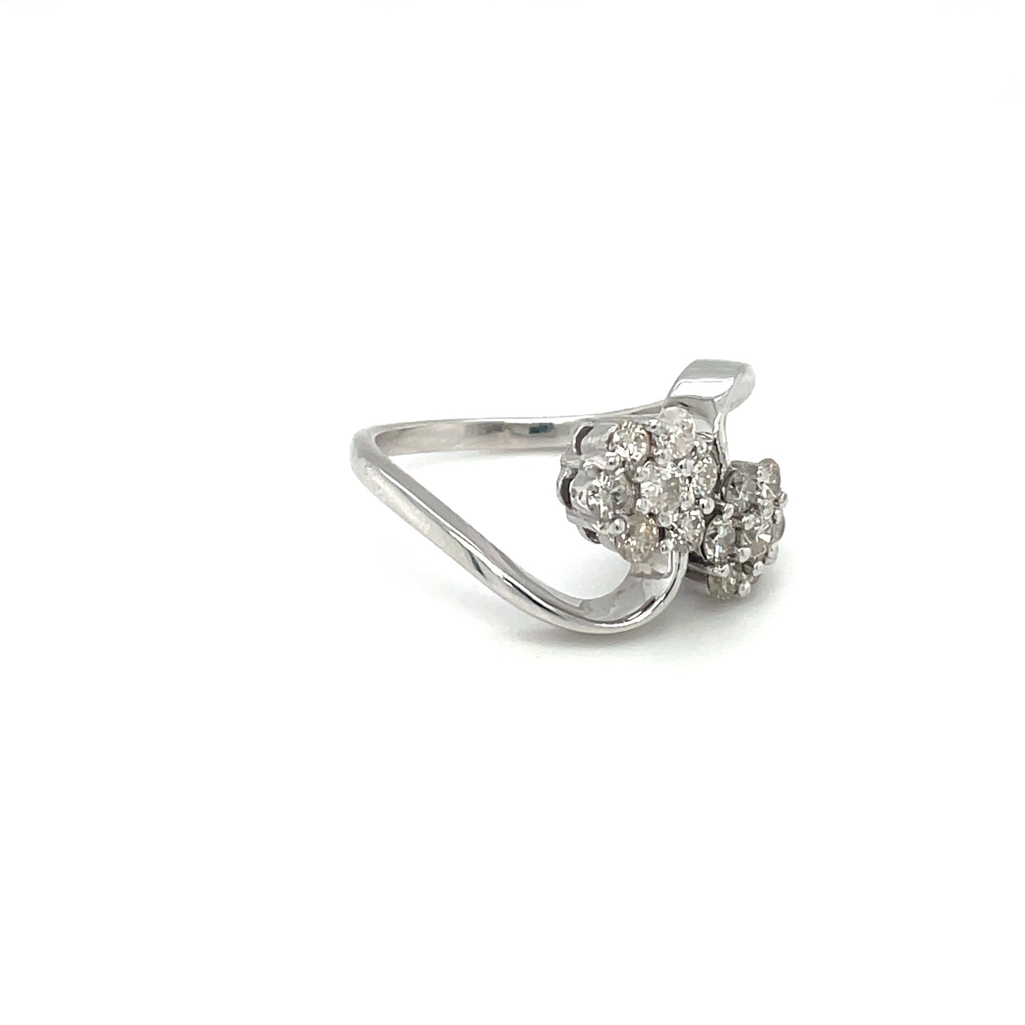18ct White Gold Diamond Flower Cluster Twist Ring