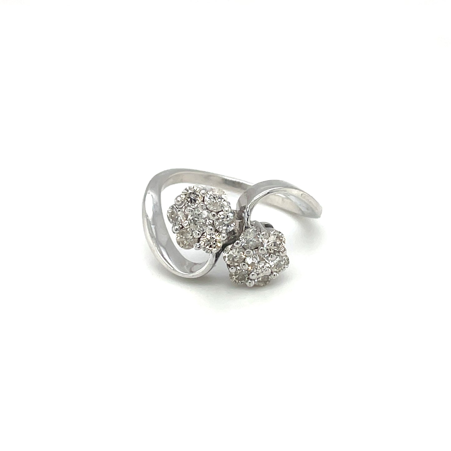 18ct White Gold Diamond Flower Cluster Twist Ring