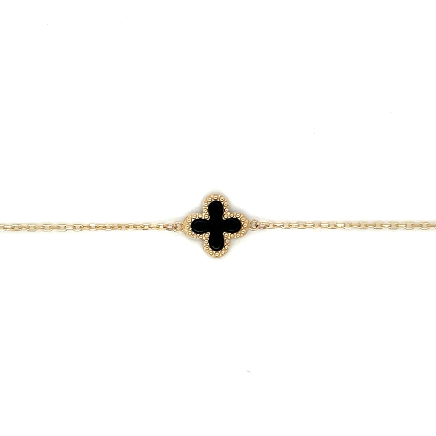 9ct Yellow Gold Onyx Clover Station Bracelet