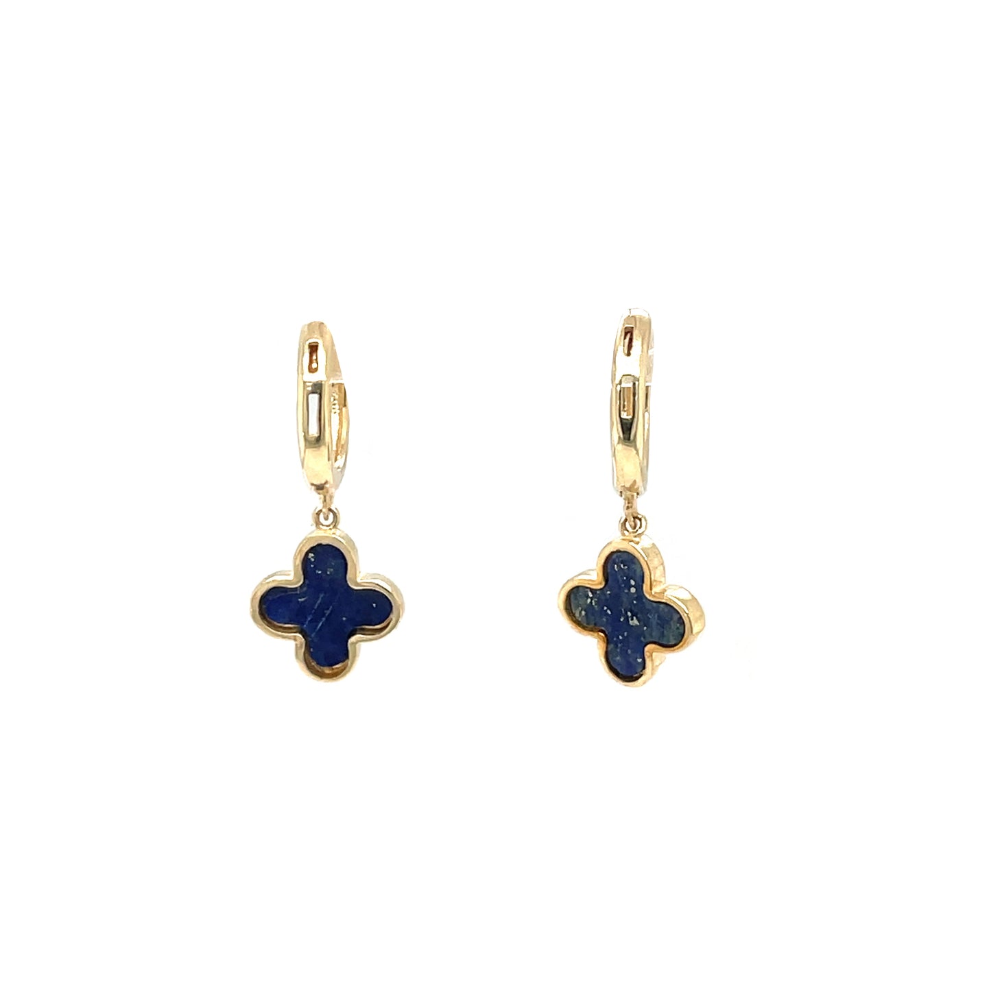 9ct Yellow Gold Huggie Lapis Drop Earrings