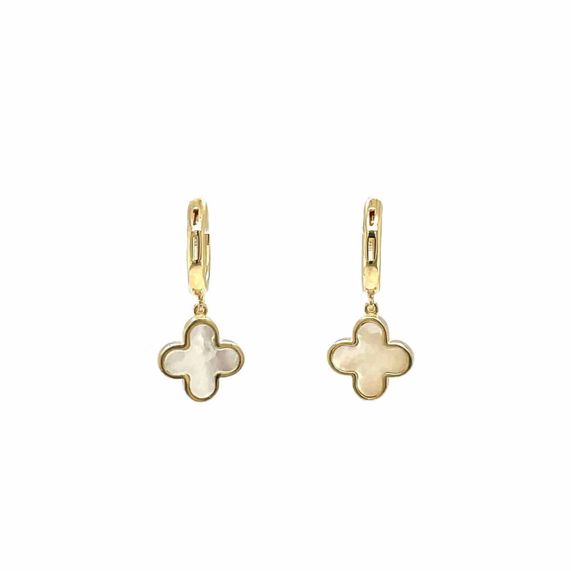 9ct Yellow Gold Huggie Mother Of Pearl Drop Earrings