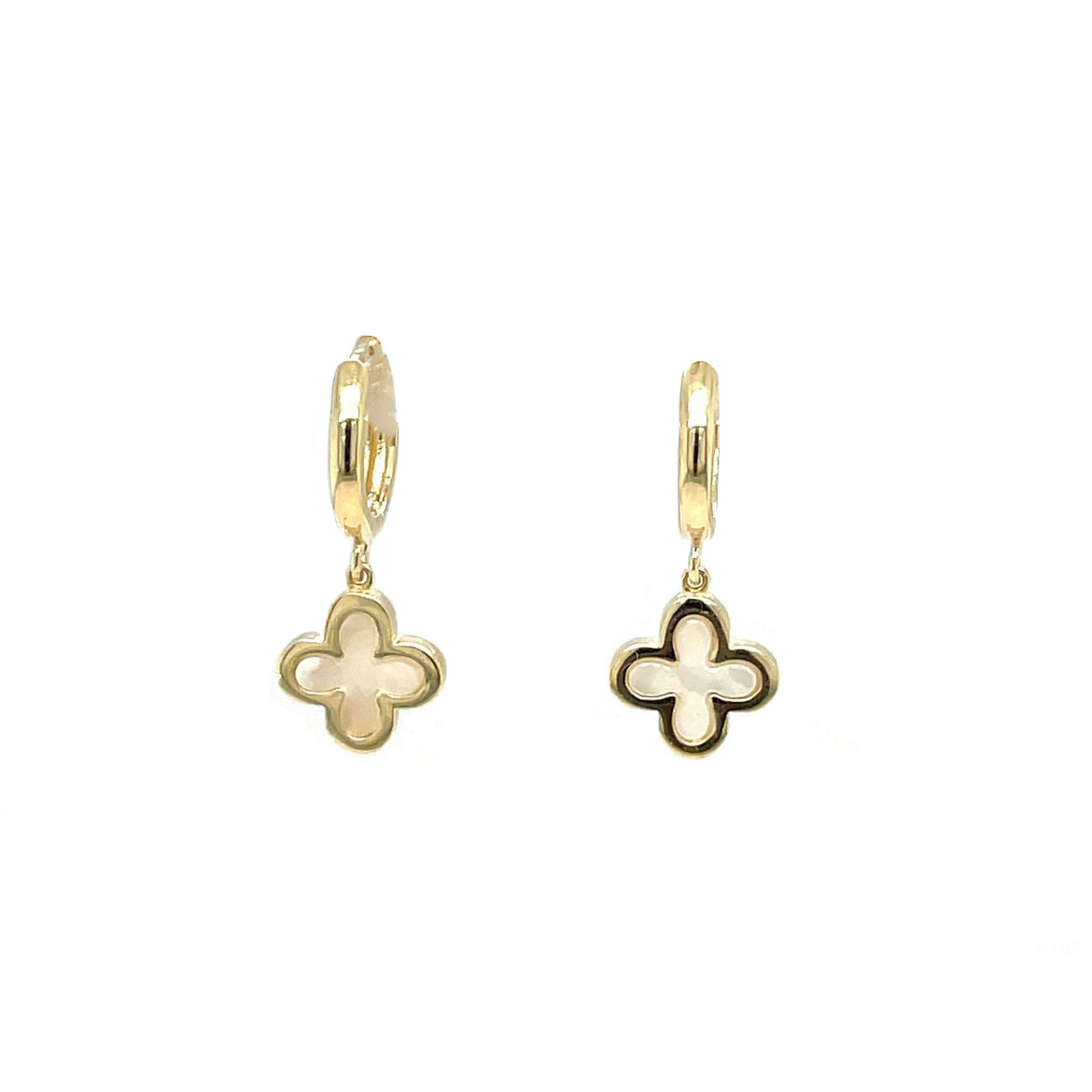 9ct Yellow Gold Huggie Mother Of Pearl Drop Earrings