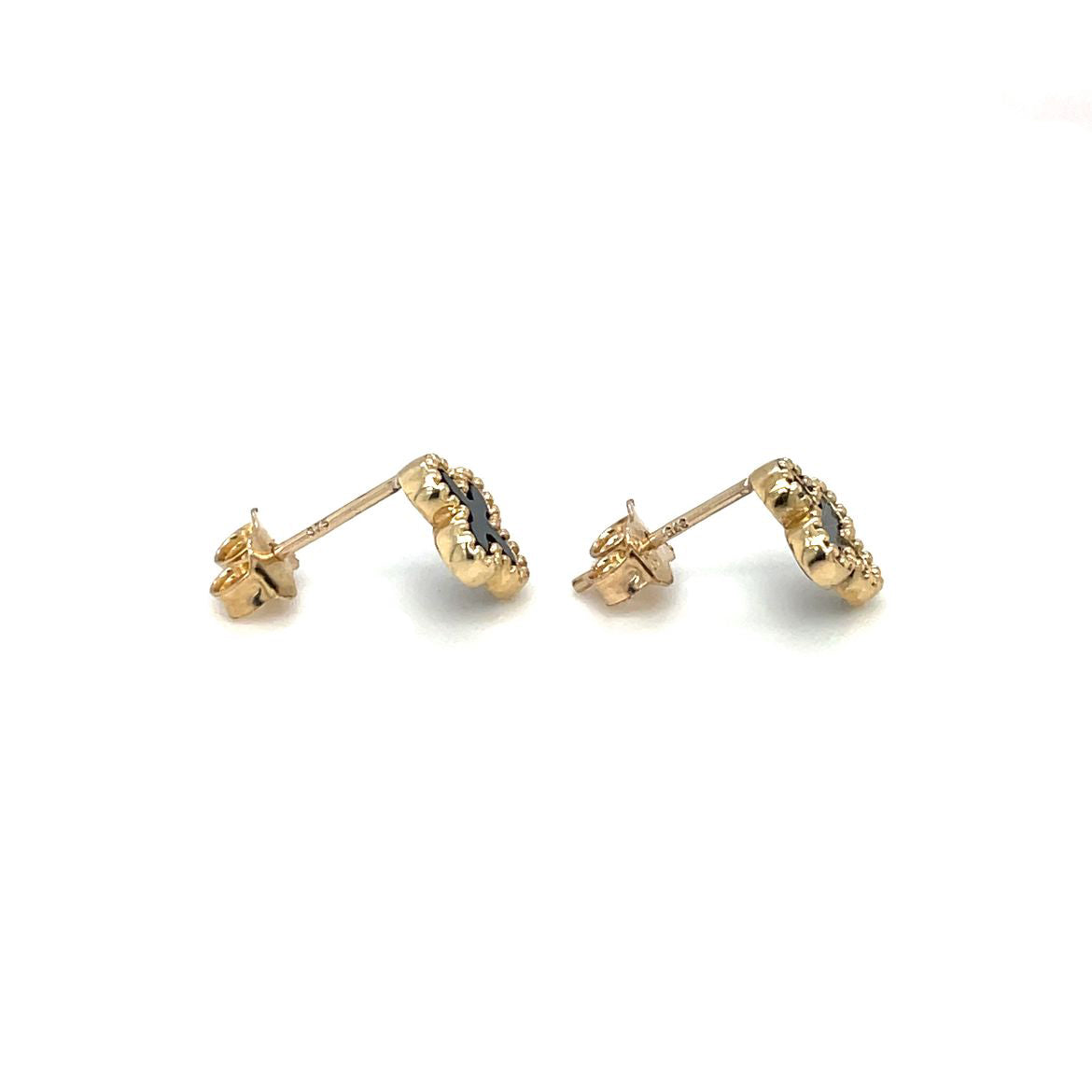 9ct Yellow Gold Onyx Clover Stud Earrings