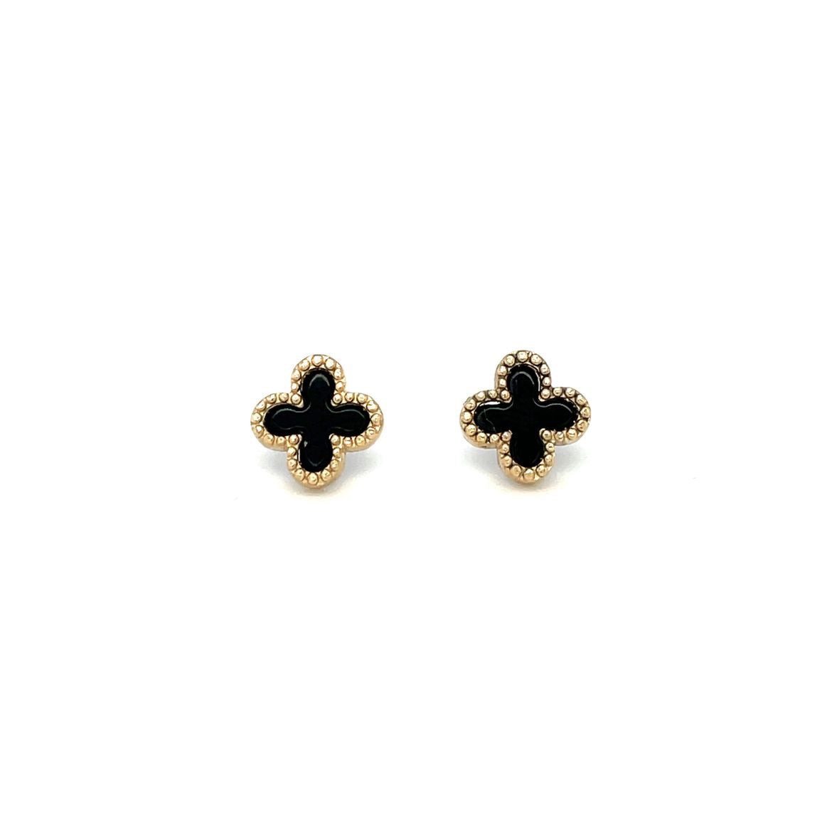 9ct Yellow Gold Onyx Clover Stud Earrings