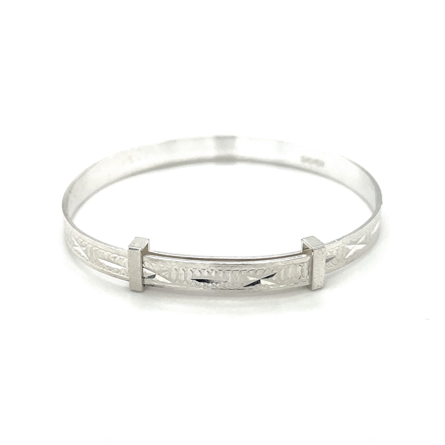 Silver Diamond-Engraved Christening Bangle