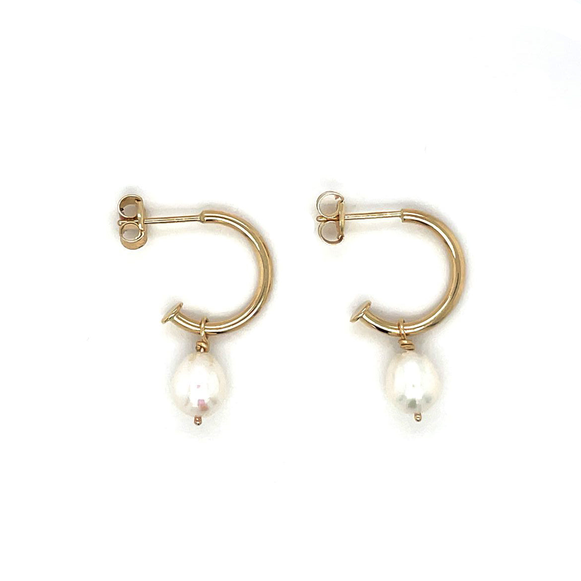 9ct Yellow Gold & Pearl Half-Hoop Earrings