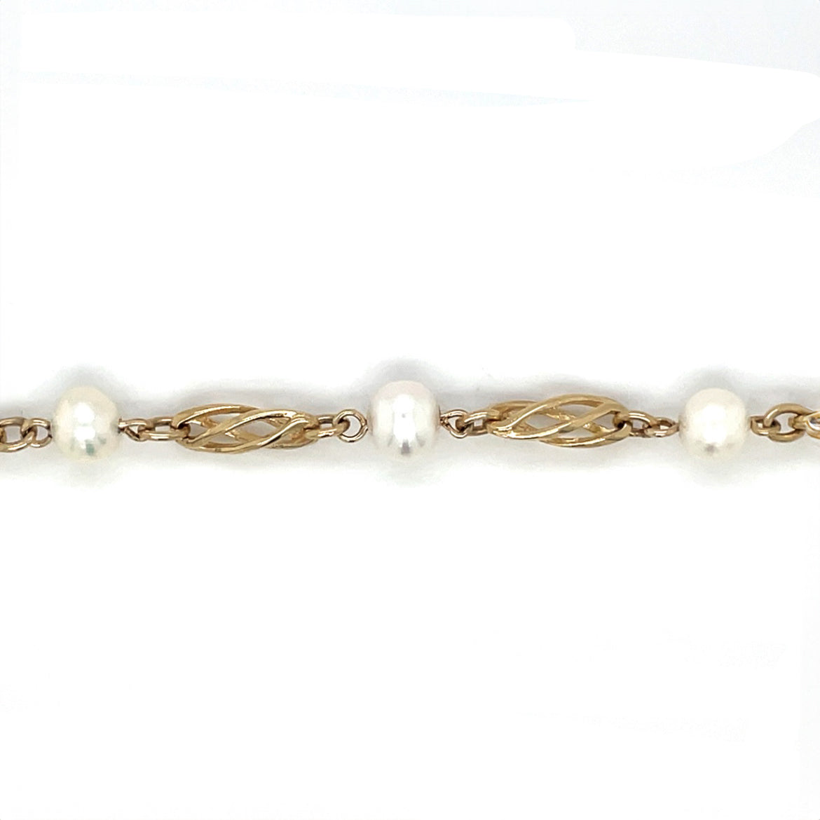 9ct Yellow Gold Freshwater Pearl & Twist Link Station Bracelet