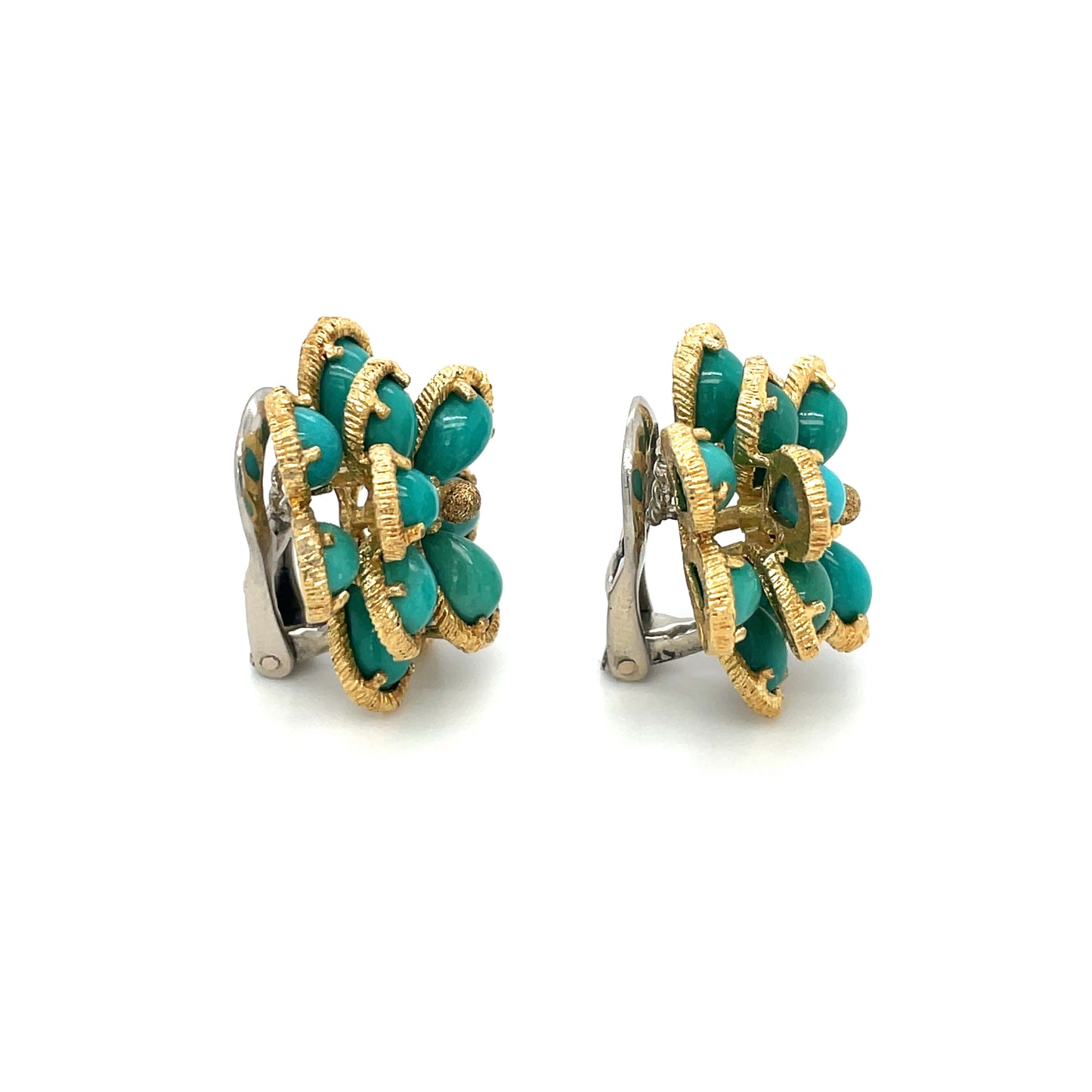 18ct Yellow Gold Turqouise Flower Cluster Clip On Earrings