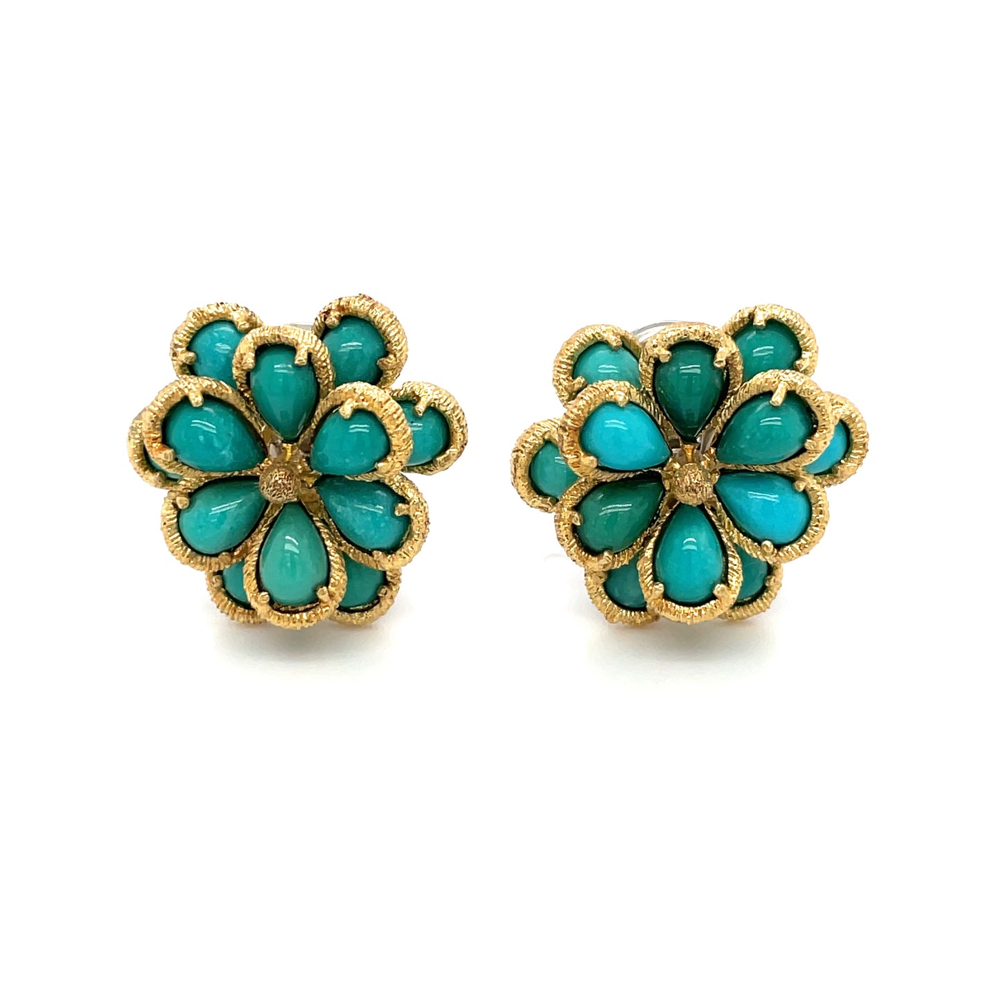 18ct Yellow Gold Turqouise Flower Cluster Clip On Earrings