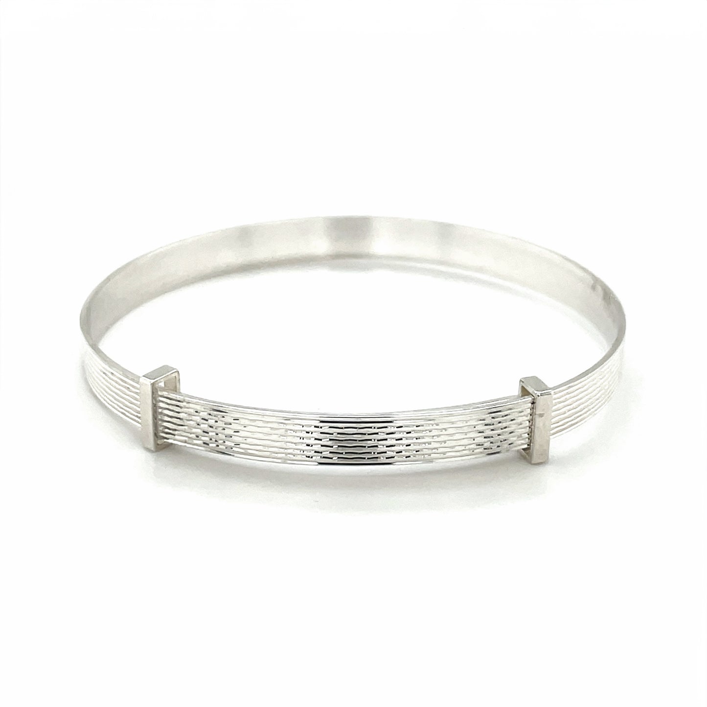 Silver Striped Christening Bangle