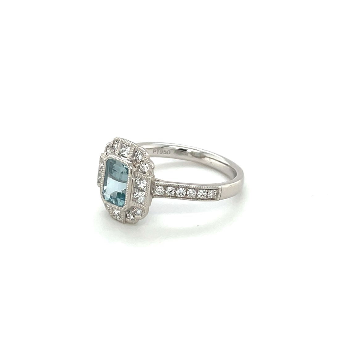 Platinum Unique Aquamarine & Diamond Cluster Ring