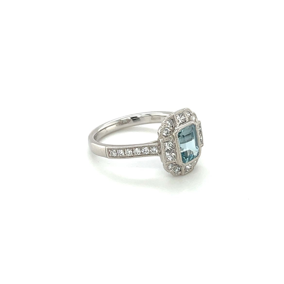 Platinum Unique Aquamarine & Diamond Cluster Ring