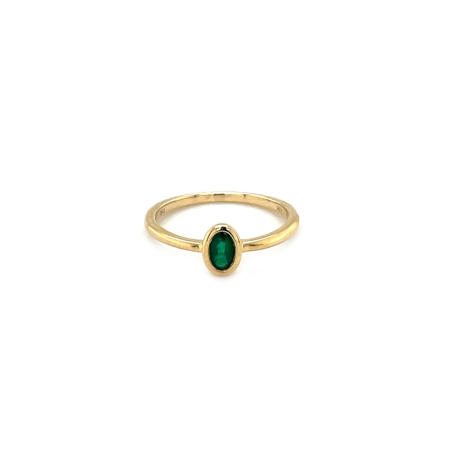 18ct Yellow Gold Oval Emerald Solitaire Ring (L)