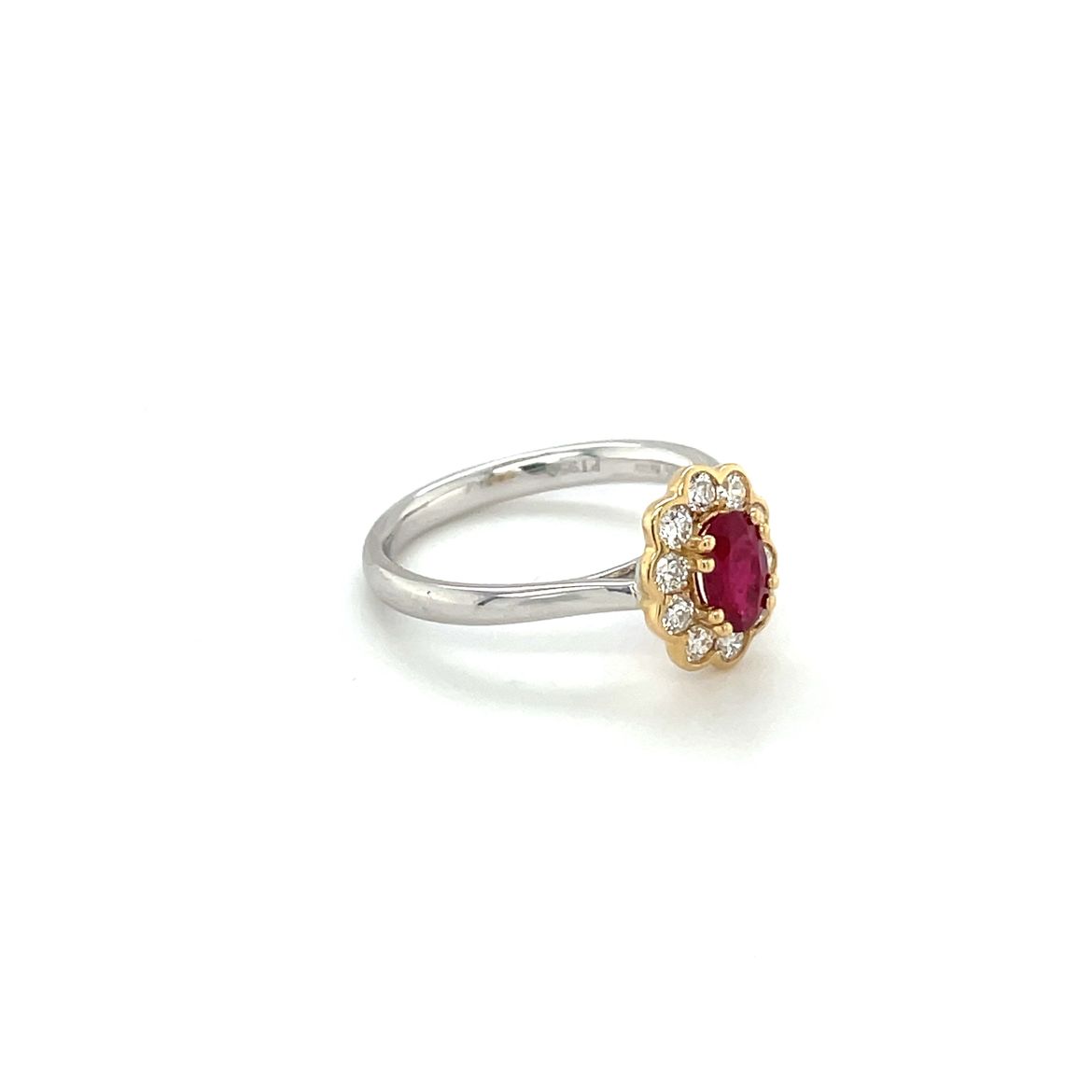 Platinum & 18ct Yellow Gold Ruby & Diamond Cluster Ring