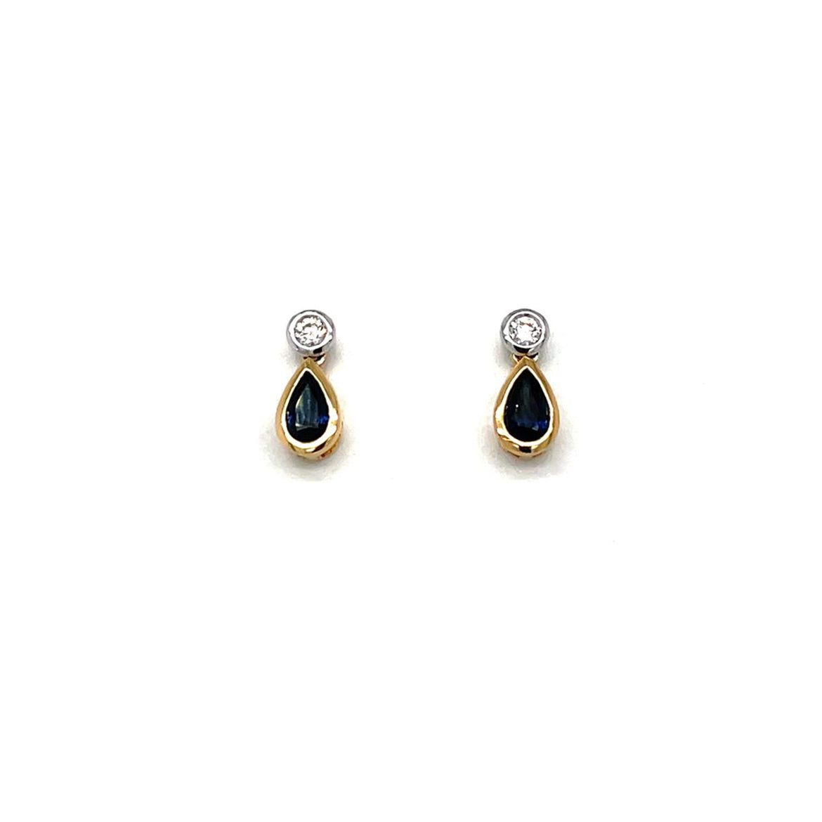 18ct Yellow Gold Sapphire & Diamond Drop Earrings