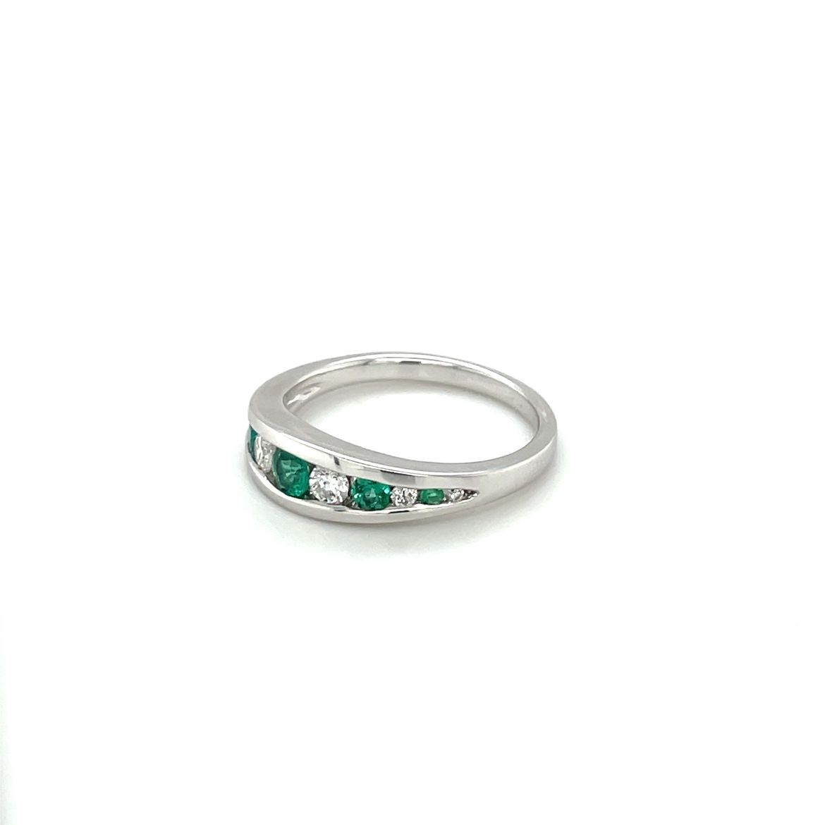 18ct White Gold Emerald & Diamond Half-Set Eternity Ring