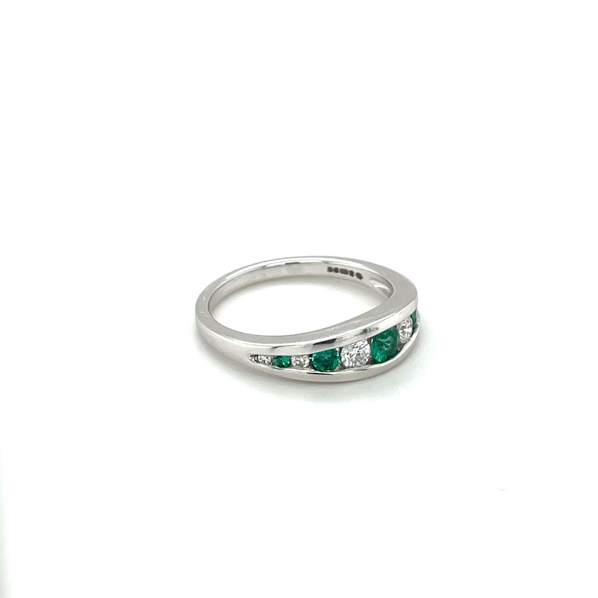 18ct White Gold Emerald & Diamond Half-Set Eternity Ring