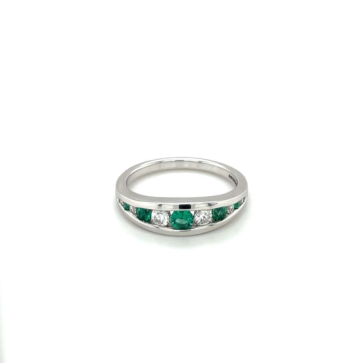 18ct White Gold Emerald & Diamond Half-Set Eternity Ring