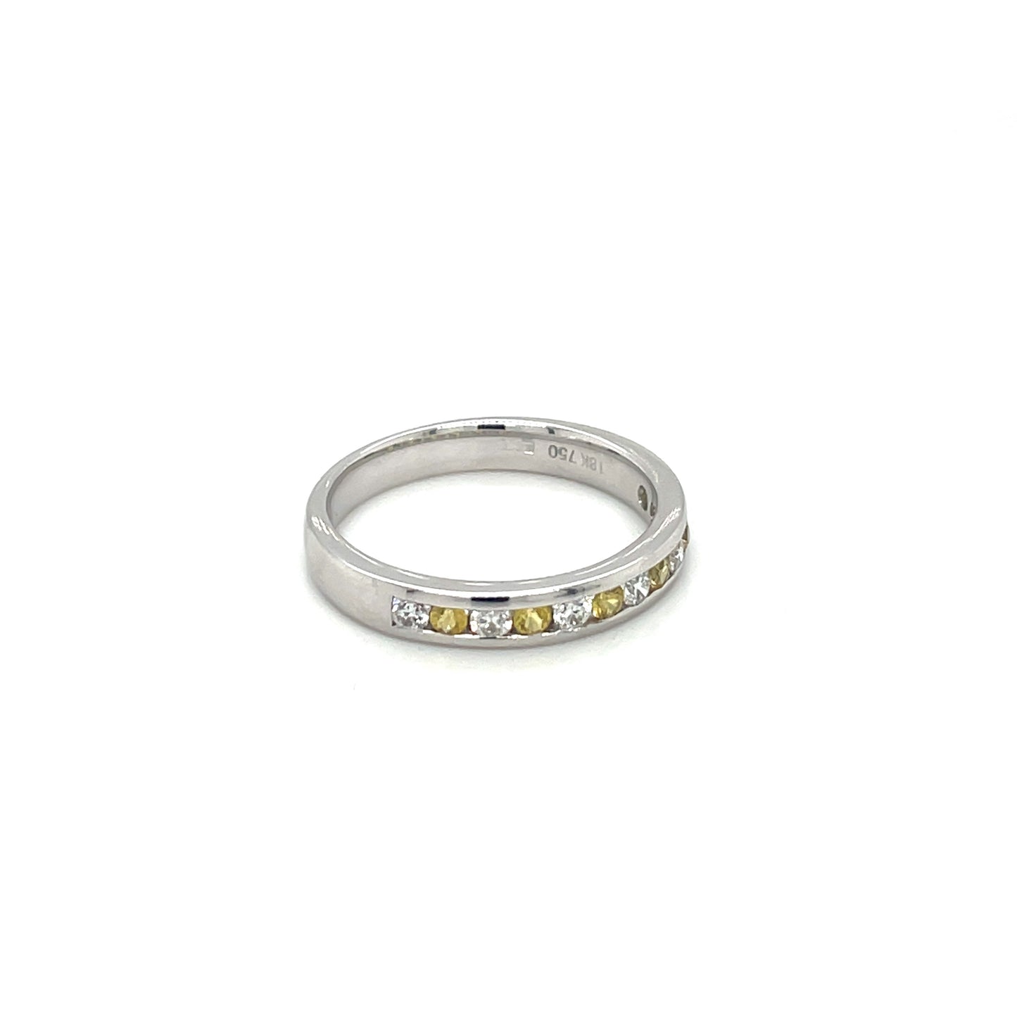 18ct White Gold Diamond & Yellow Sapphire Eternity Ring